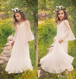 first communion dress for girls bohochic lace flower girl dresses long sleeves floor length custom made kids formal wear