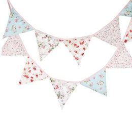 12 Flags 3.2m Pink Vintage Flowers Cotton Fabric Bunting Pennant Flag Banner Garland Wedding/Baby Birthday Party DIY Decoration