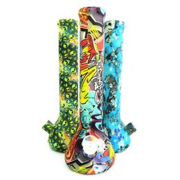 Silicone Smoking Water Pipes 13.5 Inch Glow In The Dark Unbreakable Silicon Beaker Bong For Dry Herbs Tobacco Wax Concentrate Dabs