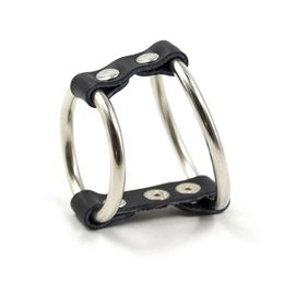 Metal Penis Rings Set Sleeves Cockring Real Leather Cock Ring S&M Sex Toy for Couple Adult Men Male Chastity Belts