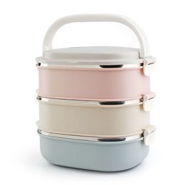 3 Layer Gradient Lunch Box Stainless Steel Square with Handle Colour Layers 2.1L Large Capacity Rectangle Thermal Perfect for Salads Sandwiches Snacks 122657
