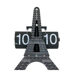 1 pcs Modern Page Turning Eiffel Tower Desk Clock,Office Home Decorative Great for gift Black