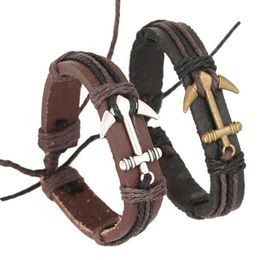 Genuine Leather hook boat anchor bracelets adjustable wristband bangle cuffs for women men punk jewelry Gift