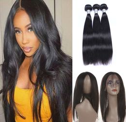 Pre Plucked 360 Lace Frontal With Brazilian Straight Virgin Human Hair With Baby Hair 4pcs/lot Unprocessed