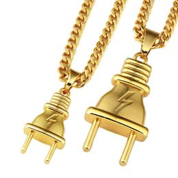 Creative plug 18K Gold Plated hip hop jewelry necklace for men fashion high street dancing pendants men new rapper gold chains free shipping