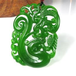 New Natural jade China Green jade pendant Necklace Amulet Lucky Dragon and Phoenix statue Collection Summer ornaments