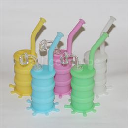 Silicone Smoking Bubbler Rig silicone smoking pipe Hand Spoon Pipe Hookah Bongs silicon oil dab rigs with thermal/4mm quartz bangers