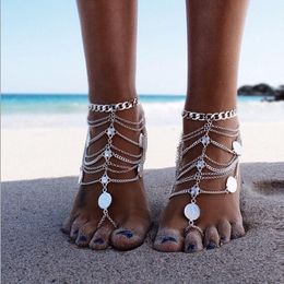 New Punk Heavy metal Anklets women Coins Multilayer tassel beach foot chains Anklet For women Sexy Fashion Jewelry accessories