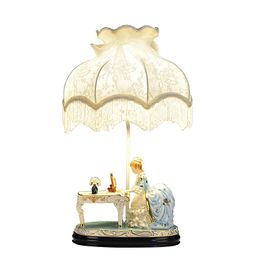 European Ceramics Living Room Table Lights Lady playing the piano Study Room fabric lampshade bedroom bedsides Desk Light