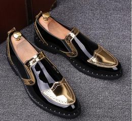 NEW Fashion Men Flats Shoes HandMade Shiny Gold and Silver party and wedding men dress loafers Big Size 38-44