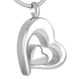 Fashion jewelry for Men Women Stainless Steel Double Heart Pendant Silver for Ash stainless steel Cremation Urn Necklace