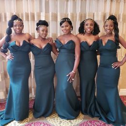 Sexy Strapless V-Neck Mermaid Bridesmaid Dresses 2018 Nigerian South African Satin Floor Length Prom Dress Attractive Maid Of Honor Gowns