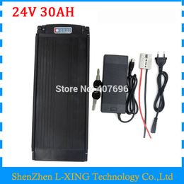 Free shipping 500W 24V rear rack electric bike battery 24V 30AH lithium battery with Tail light 30A BMS 3A Charger