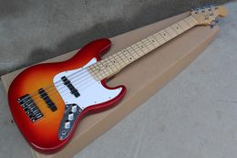 Hot sale! Cherry Sunburst Electric Bass Guitar with White Pickguard,Chrome Hardwares,6 Strings,20 Frets,can be Customised