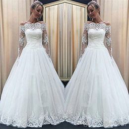 New Arrival White Wedding Dress Noble A-Line Off Shoulders Long Sleeves Country Garden Bride Bridal Gown Custom Made Plus Size