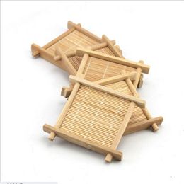 drink pads UK - Mini Handmade Bamboo Cup Mat Kung Fu Tea Accessories Table Placemats Coaster Coffee Cups Drinks Kitchen Mugs Pads