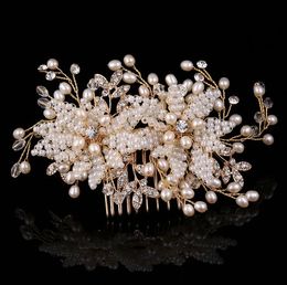 Exquisite gold handcrafted drill, combed headwear, wedding brides, pearl accessories, bridal ornaments