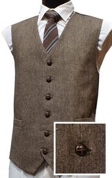 2020 Latest Groom Vests Farm Wedding Wool Tweed Vests Custom Made Slim Fit Mens Dress Suit Vest Prom Wedding Waistcoat Attire