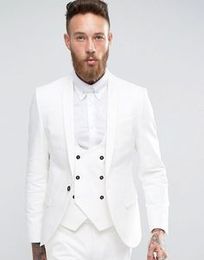 Hot Sale Slim Fit Center Vent White Groom Tuxedos High Quality Man Wedding Suit Men Business Dinner Prom Blazer(Jacket+Pants+Tie+Vest) 353