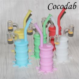 Silicone Water Pipe silicone oil rig Glass Bongs Oil Rigs Glass Bong with 14.4mm Joint food grade Silicone Material Quartz Bangers male