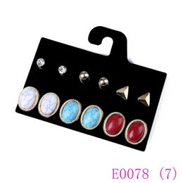 3 set Women Blue and Red Crack Stone Stud Earrings Set Girls Retro Vintage Claires Crystal Earrings Jewellery Pusety E0078