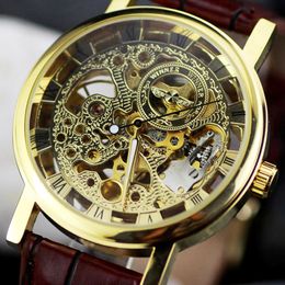Relogio Masculino Ultra Thin Men Women Watches Golden Mechanical Skeleton Watches Manual Hand Wind Up