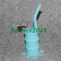 Silicon Rigs hookah glow in the dark Silicon Oil Dab Rig Pipes With Clear 4mm 14mm Male Quartz Nails silicone bubbler bong