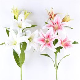 Fake Long Stem Lily (5 heads/piece) Artificial 3D Printed Lilies for Wedding Showcase Decorative Artificial Flowers