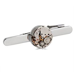 Fashion Steampunk Men's Tie Clip Vintage Watch Movement Tie Clasp Tack Silver -m15