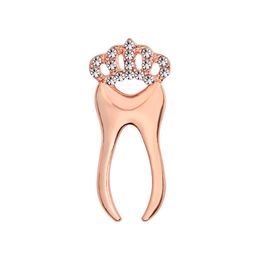 Gold Sier Rose Tooth Brooch with Crystal Crown Dentist Doctor Nurse Graduation Gift Student Badage Lapel Pin Fashion Breastpin