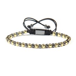 Wholesale 10pcs/lot Top Quality Jewellery 4mm Gold And Black Beads Braided Macrame Bracelets For Men Not fade