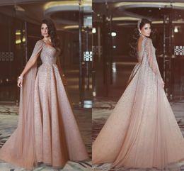 Blush Pink Luxury Beads A Line Prom Dresses with Wraps Sweetheart Crystals Sweep Train Formal Dresses Evening Gowns Vestidos De Feista