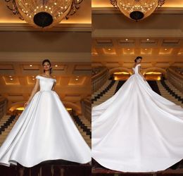 new gorgeous arabic wedding dresses long tran off the shoulder lace appliques satin plus size bridal gowns