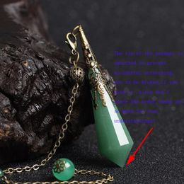 1Pc Green Quartz Crystal Bead End Brass Chain Faceted Green Aventurine Pendulum Natural Jade Stone Pendant w/ Antique Bronze Chain and Bail