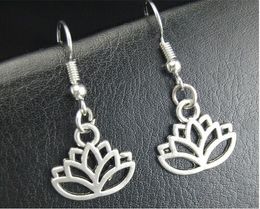 New 20pair/lot Silver Lotus Flower Charms Earrings high quality Earrings Ear Stud For Women Jewelry