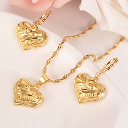 14K Solid Fine Gold Filled LOVE Lovely Heart Necklace Pendant Earring set Women Jewellery sets PNG Dubai best gift fashion