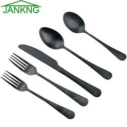 JANKNG 20-Piece Stainless Steel Black Dinnerware Set Gold Cutlery Set Fork Knife Scoops Rainbow Wedding Silverware Set Service 4