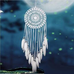 Indian Style Handmade Lace Dream Catcher Windchimes with White Feather Car Wall Hanging Dreamcatcher Home Decoration Ornament