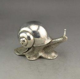 collectible old china Miao silver carved snail delicate rare solid statue decor