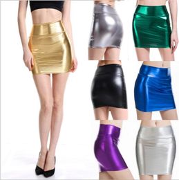 Sexy Short Mini Skirt Wetlook Patent Leather Bandage Clubwear Shinning Bodycon Stretch Pencil Skirts Sexy Party Dancing Wear