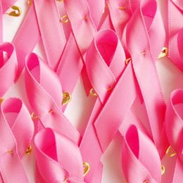 Consapevolezza del nastro di consapevolezza del cancro al seno rosa a buon mercato Spilla con fiocco in oro Spilla di sicurezza Cancro con nastro Charms 500 pezzi /