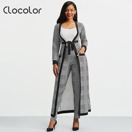 Clocolor 3Piece Set 2018 Autumn And Winter New Houndstooth Jacket Croptop And Pants Set Woman Suits Lady Suit Office Wool Coat