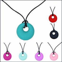 Round Pendant Silicone Necklace Baby Teether Safe Silicone Circle Teething Necklace Baby Chew Beads Nursing Chewelry