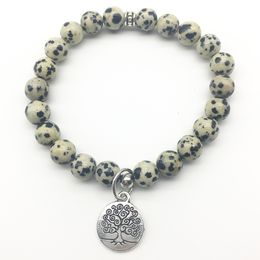 SN1313 Trendy Men`s Dalmatian Jaspers Bracelet High Quality Natural Stone Bracelet Tree of Life Charm Bracelet Jewelry Wholesale