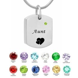 Eternity Memory square Necklace Aunt Birthstone Name Pendant Cremation Urn Necklace Custom Jewellery