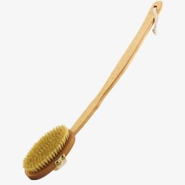 19 Inches Bath Brush with Long Bent Bamboo Handle Natural Boar Bristles Exfoliates Dry Skin Bath Scrubber CCA10347-1 50pcs