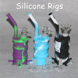 Wholesale Silicone Rigs Water pipe Oil Drum Rigs bubbler bong Heady Bubblers Water Bong with Glass Downstem and bowl