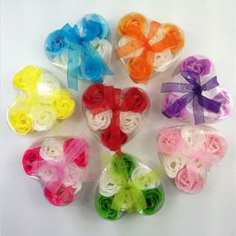 High Quality Mix Colors Heart-Shaped Rose Soap Flower For Romantic Bath Soap And Gift (6pcs=one box) hand made 100% natural material