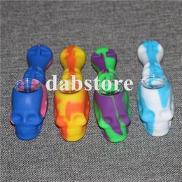 Portable Silicone Smoking Pipe Skull Shape hand Spoon pipe with glass Bowl Cigarette Philtre Holder Silicone Tobacco Pipe