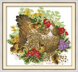 Chicken mother and chick home decor paintings ,Handmade Cross Stitch Craft Tools Embroidery Needlework sets counted print on canvas DMC 14CT /11CT